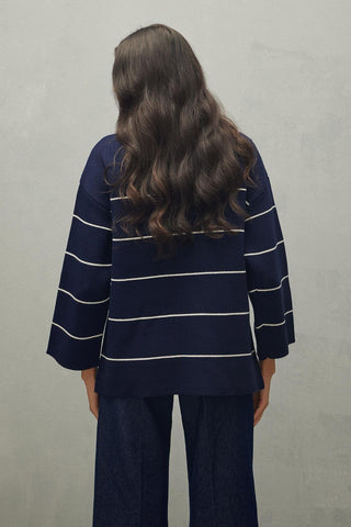 Tiftikli Oversize Çizgili Kazak Lacivert - Fahhar Design