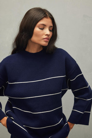 Tiftikli Oversize Çizgili Kazak Lacivert - Fahhar Design