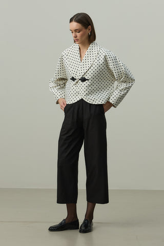 Toka Detaylı Puantiye Ceket Ekru