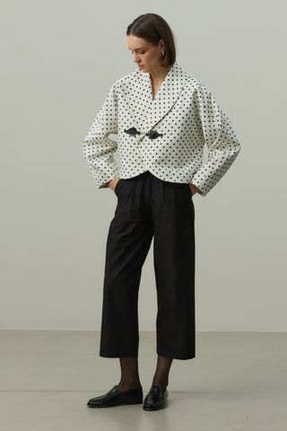 Toka Detaylı Puantiye Ceket Ekru