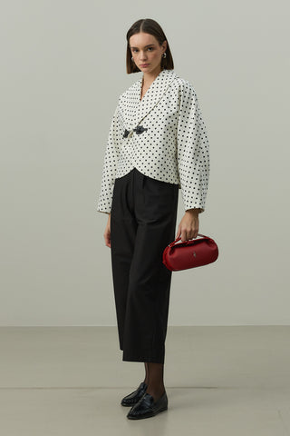 Toka Detaylı Puantiye Ceket Ekru