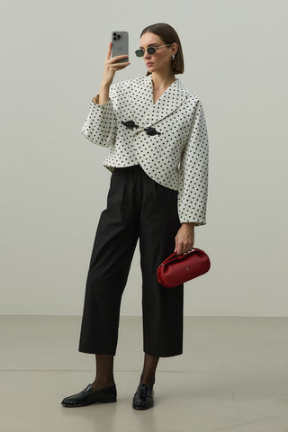 Toka Detaylı Puantiye Ceket Ekru