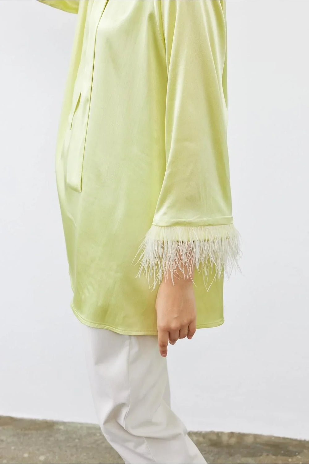 Feather Detailed Women's Top Light Green