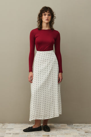 Twill Puantiye Etek Ekru