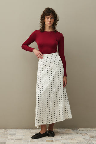 Twill Puantiye Etek Ekru