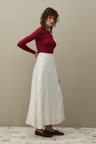 Twill Puantiye Etek Ekru