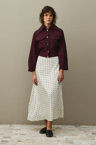 Twill Puantiye Etek Ekru