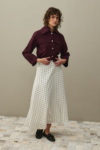 Twill Puantiye Etek Ekru