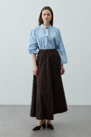 Üç Boyutlu Pensli Etek Kahverengi