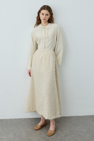 Üç Boyutlu Pensli Etek Krem