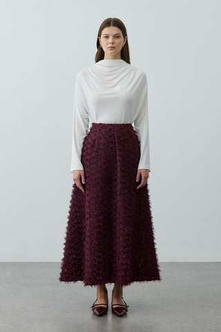 Üç Boyutlu Pensli Etek Mürdüm