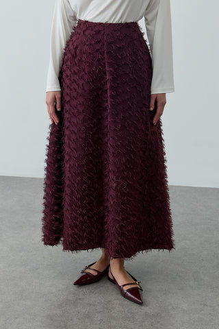 Üç Boyutlu Pensli Etek Mürdüm