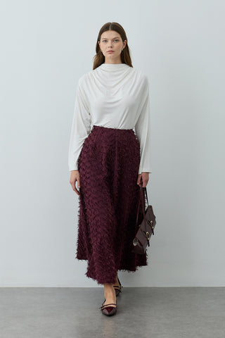 Üç Boyutlu Pensli Etek Mürdüm