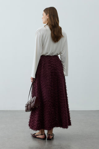 Üç Boyutlu Pensli Etek Mürdüm