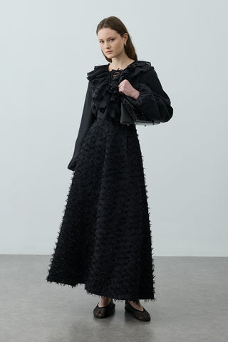 Üç Boyutlu Pensli Etek Siyah