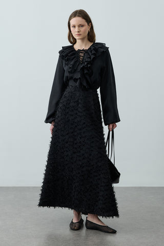 Üç Boyutlu Pensli Etek Siyah