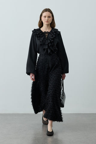 Üç Boyutlu Pensli Etek Siyah