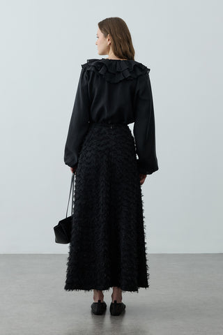 Üç Boyutlu Pensli Etek Siyah