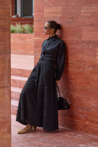 Üç Boyutlu Pensli Etek Siyah