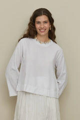 Uzun Kollu Basic Keten Üst Ekru
