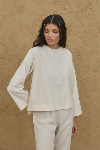 Uzun Kollu Basic Keten Üst Naturel - Fahhar Design