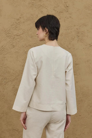 Uzun Kollu Basic Keten Üst Naturel - Fahhar Design
