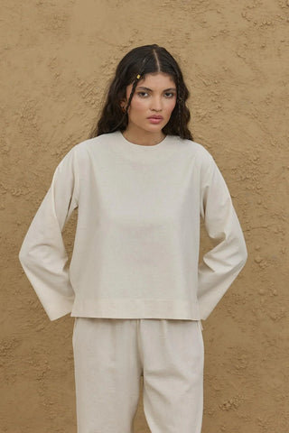 Uzun Kollu Basic Keten Üst Naturel - Fahhar Design
