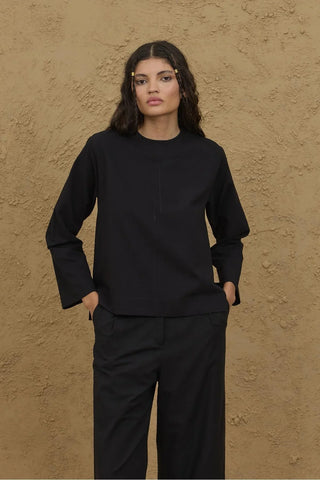 Uzun Kollu Basic Keten Üst Siyah - Fahhar Design