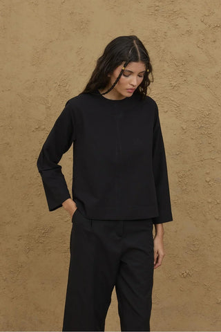 Uzun Kollu Basic Keten Üst Siyah - Fahhar Design