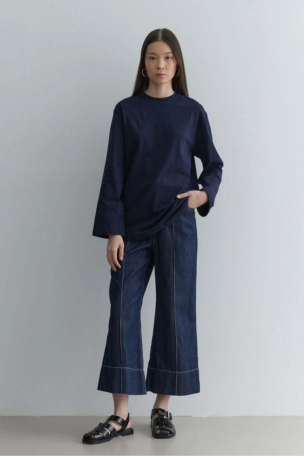 Long Sleeve Basic Sweater Navy Blue
