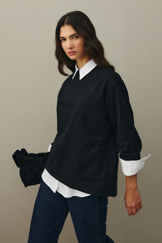 Uzun Kollu Basic Sweat Siyah