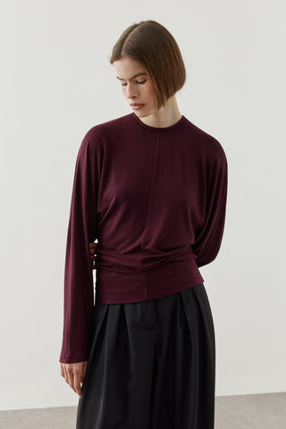Uzun Kollu Drape Bluz Mürdüm