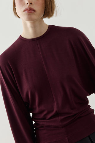 Uzun Kollu Drape Bluz Mürdüm