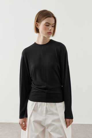 Uzun Kollu Drape Bluz Siyah