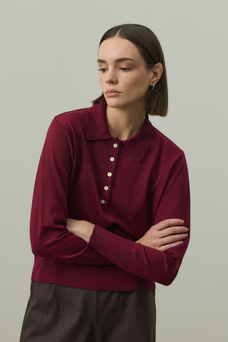 Uzun Kollu Polo Yaka Triko Bordo