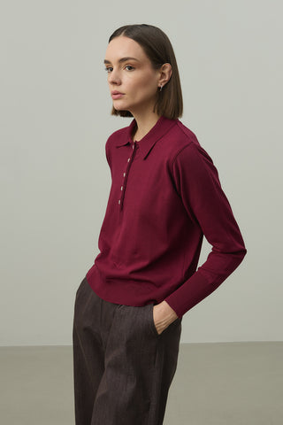 Uzun Kollu Polo Yaka Triko Bordo