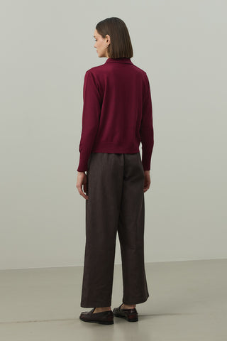 Uzun Kollu Polo Yaka Triko Bordo