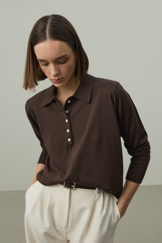 Uzun Kollu Polo Yaka Triko Kahverengi