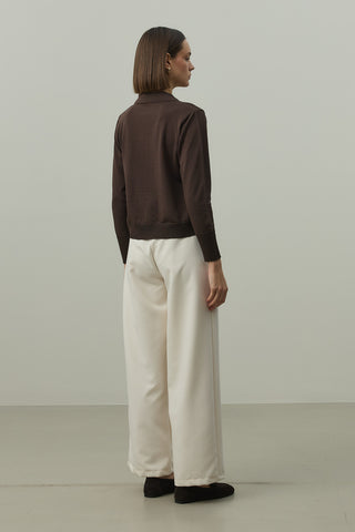 Uzun Kollu Polo Yaka Triko Kahverengi