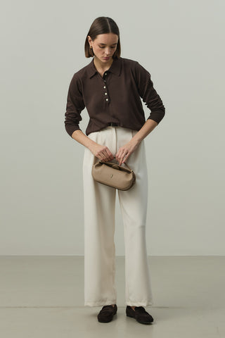 Uzun Kollu Polo Yaka Triko Kahverengi