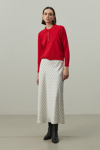 Uzun Kollu Polo Yaka Triko Kırmızı