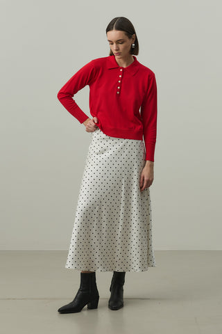 Uzun Kollu Polo Yaka Triko Kırmızı