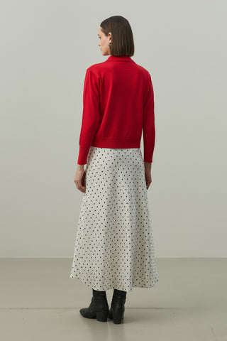 Uzun Kollu Polo Yaka Triko Kırmızı