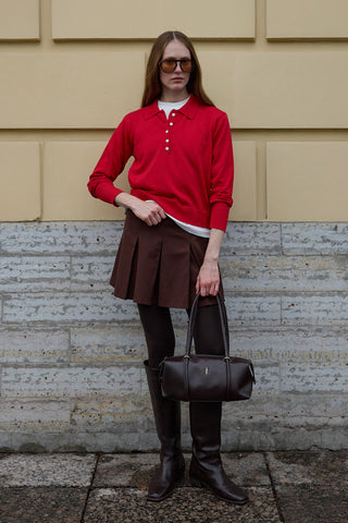 Uzun Kollu Polo Yaka Triko Kırmızı