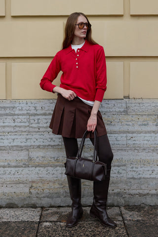 Uzun Kollu Polo Yaka Triko Kırmızı