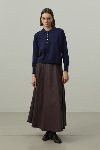 Uzun Kollu Polo Yaka Triko Lacivert