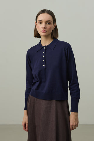 Uzun Kollu Polo Yaka Triko Lacivert