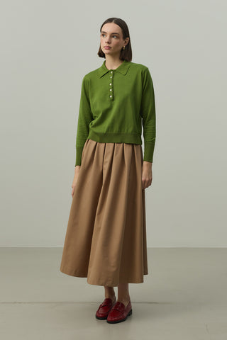 Uzun Kollu Polo Yaka Triko Yağ Yeşili