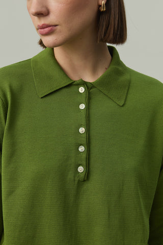 Uzun Kollu Polo Yaka Triko Yağ Yeşili
