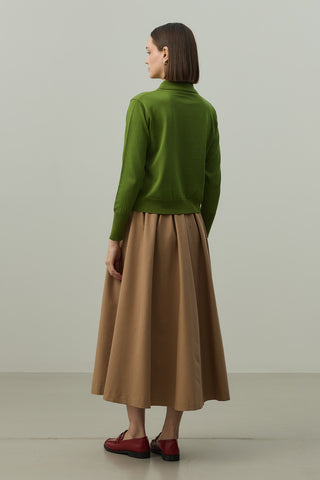 Uzun Kollu Polo Yaka Triko Yağ Yeşili